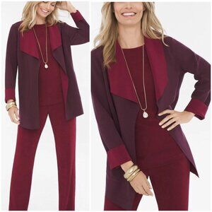 Chico's Travelers Jacket Blazer Reversible Open Front Deep Merlot size 1/M 8-10